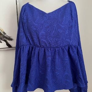 NWT AVA & VIV Royal Blue Sweetheart Neckline Peplum Balloon Sleeve Top Size 2X